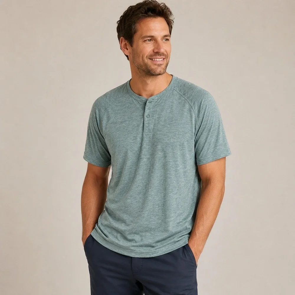 J Crew Shirt Mens‎ XL Green Blue Henley Active Performance Summer